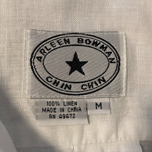 Arleen Bowman Chin Chin Linen Tunic Shirt Womens Size M Button Up White - Picture 7 of 7